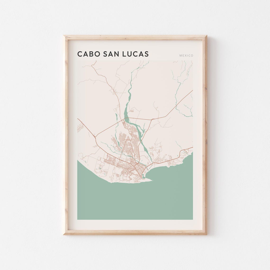 Cabo San Lucas Mexico Blush Minimalist Map Teal Sea Art Poster