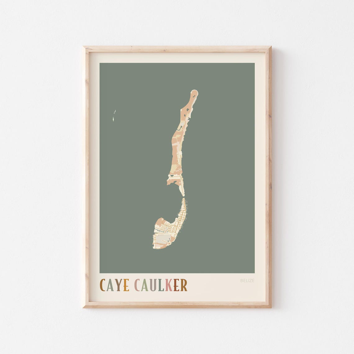 Caye Caulker Belize Island Silhouette Sage Green Travel Map Poster
