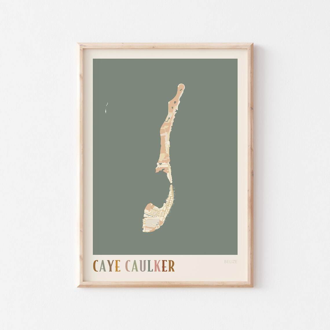 Caye Caulker Map Poster Print Wall Art Belize Travel Gift Boho