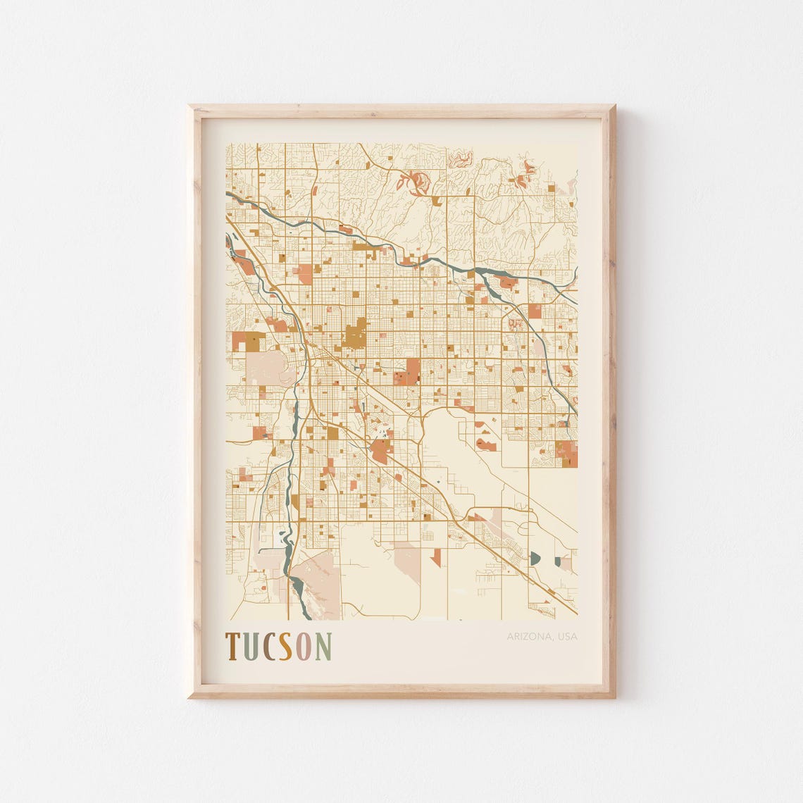 Tucson Arizona Stylized Vintage Street Map Modern City Art Poster