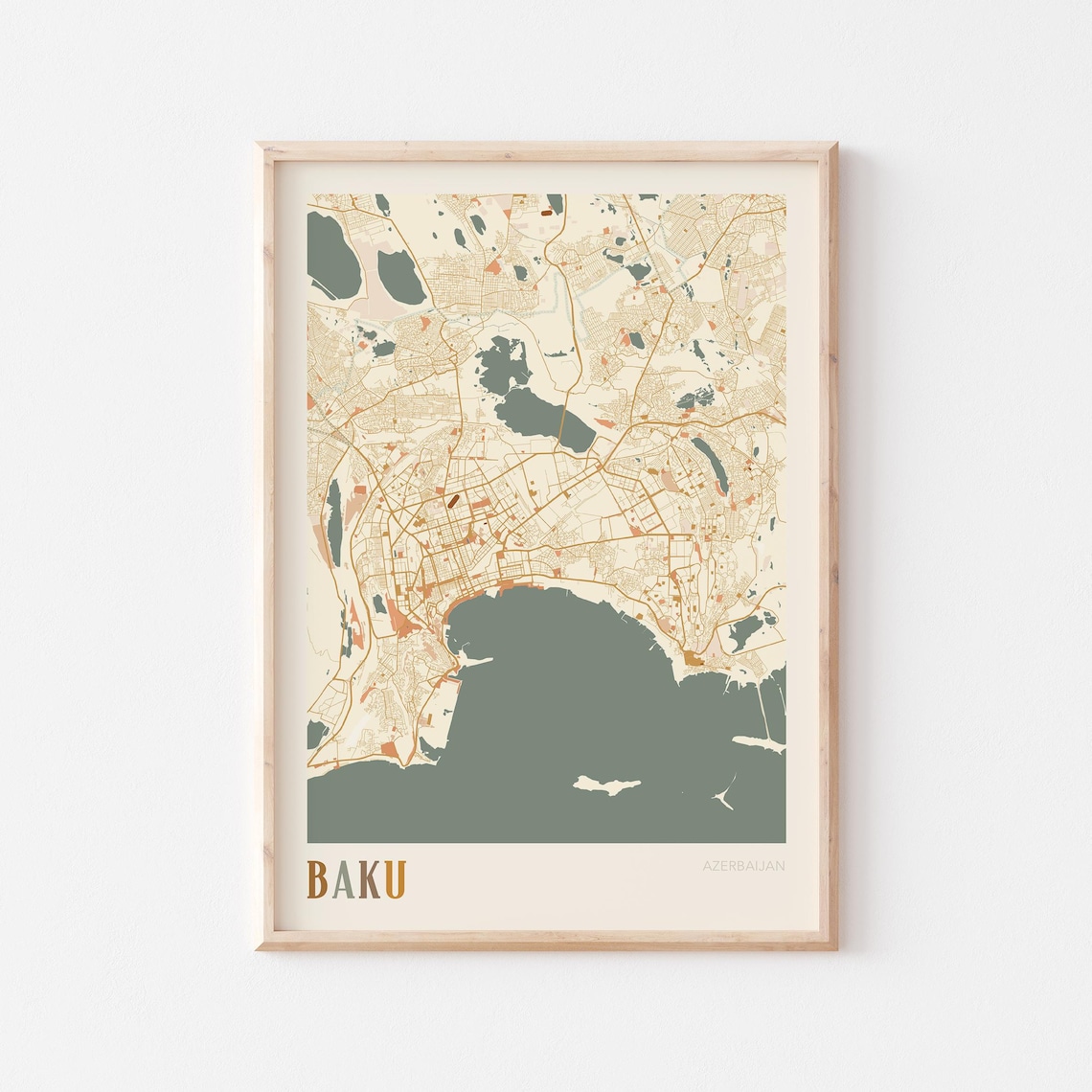 Baku Azerbaijan Boho City Map Minimalist Coastal Travel Gift Vintage Poster