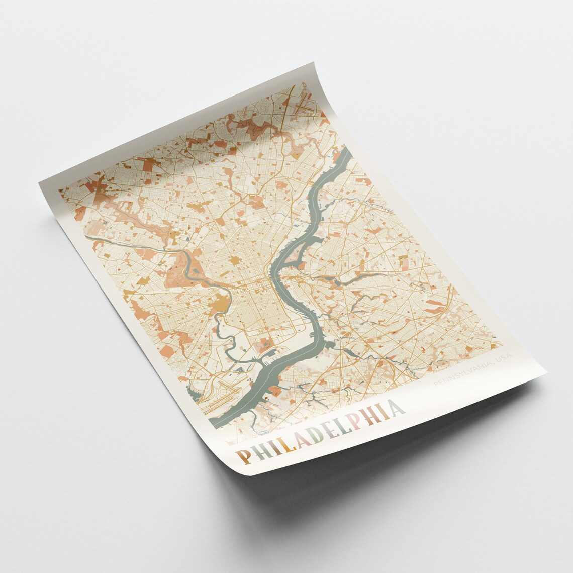 Philadelphia Pennsylvania Retro City Map Poster with Delaware River - Image 2