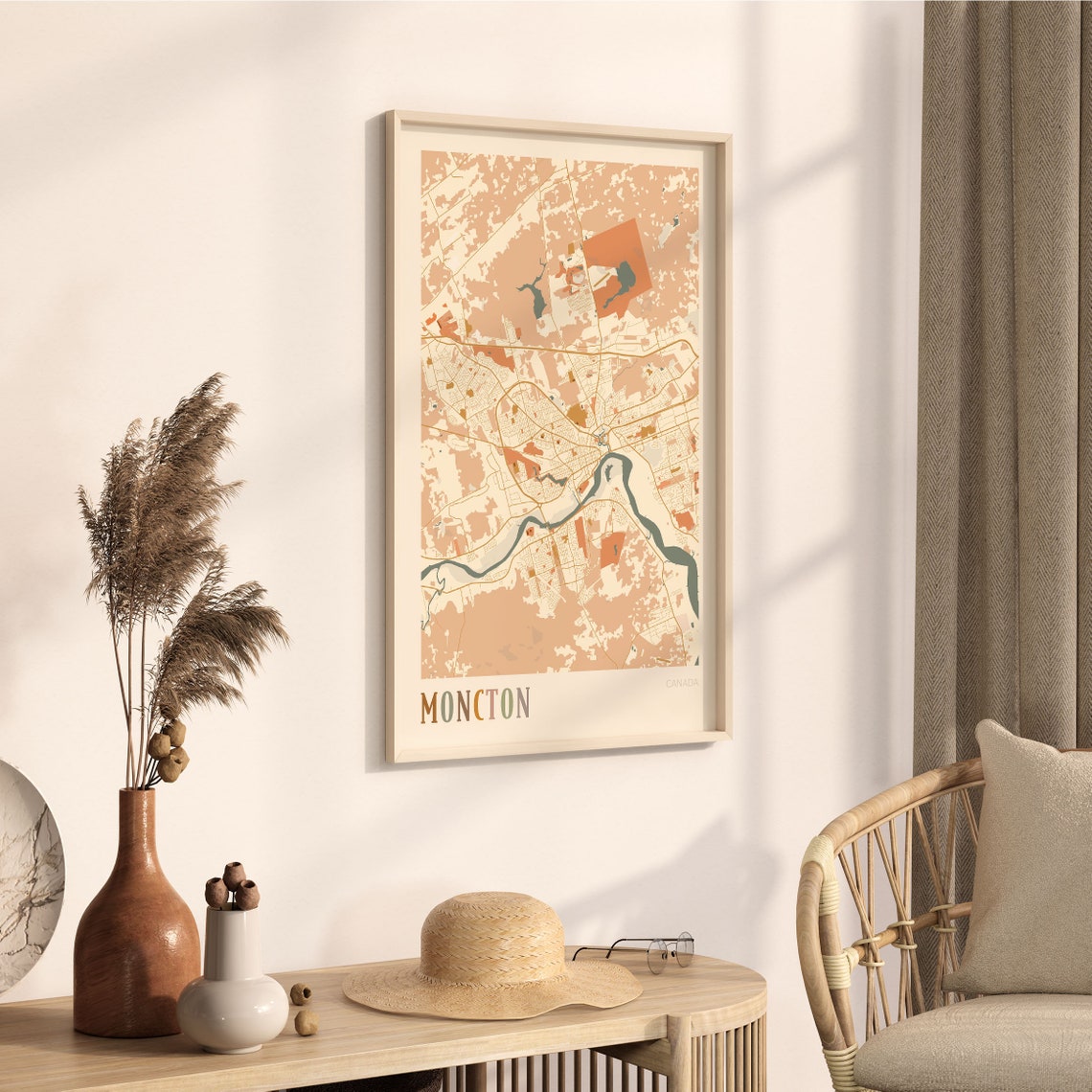 Moncton New Brunswick Canada Boho Style Riverside City Map Poster - Image 3