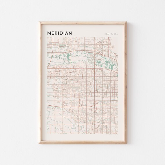 Meridian Idaho Minimalist Terracotta Street Line Art Map Poster