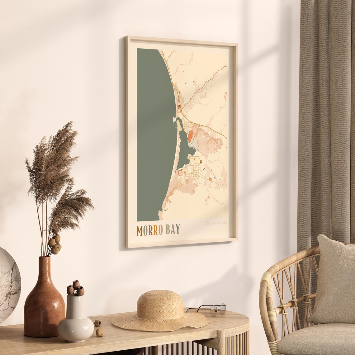 Morro Bay California Warm Earth Tone City Street Map Art Decor Poster - Image 3