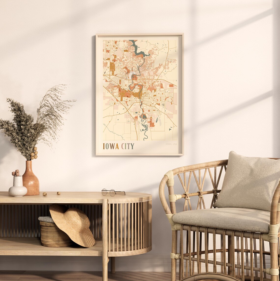 Iowa City Iowa City Map Poster Earth Tone Boho Minimalist Map Wall Decor Gift - Image 2