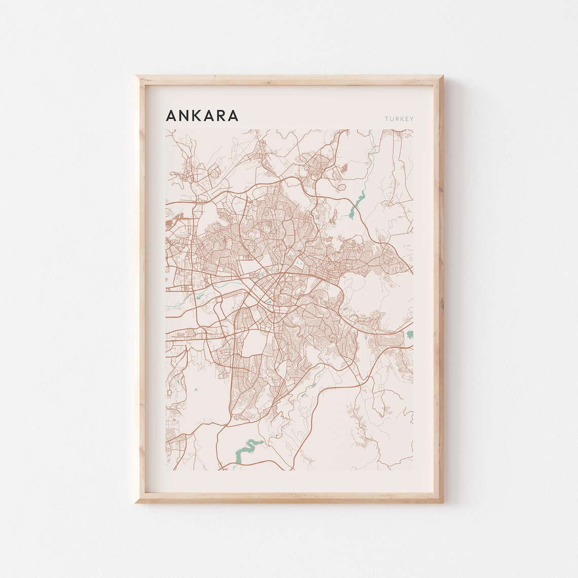 Ankara Turkey Map Minimalist Beige Terracotta Street Plan Travel Poster