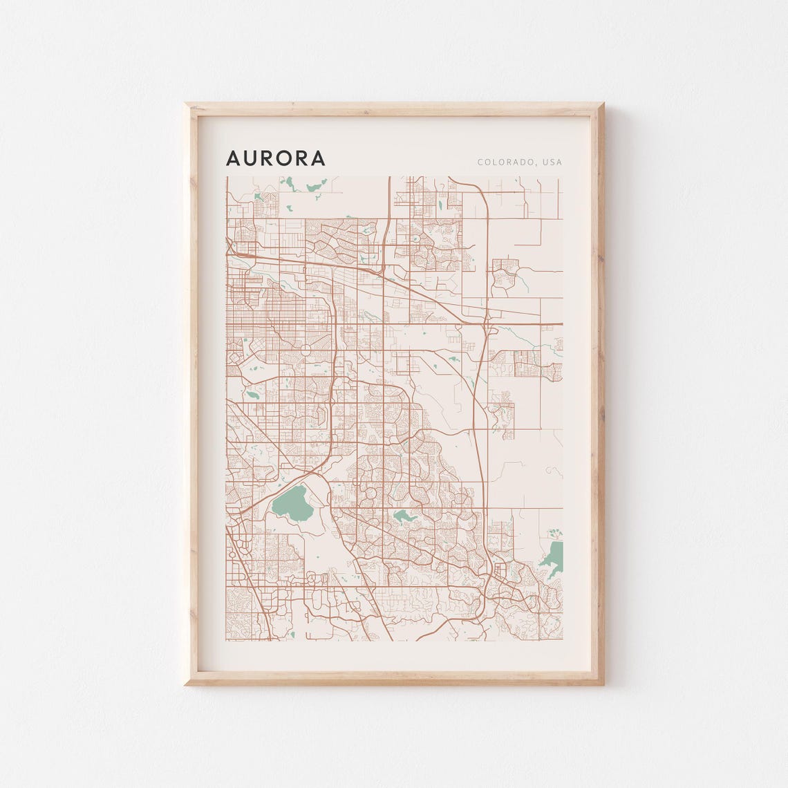 Aurora Colorado Farmhouse Modern Minimalist Street Map Poster