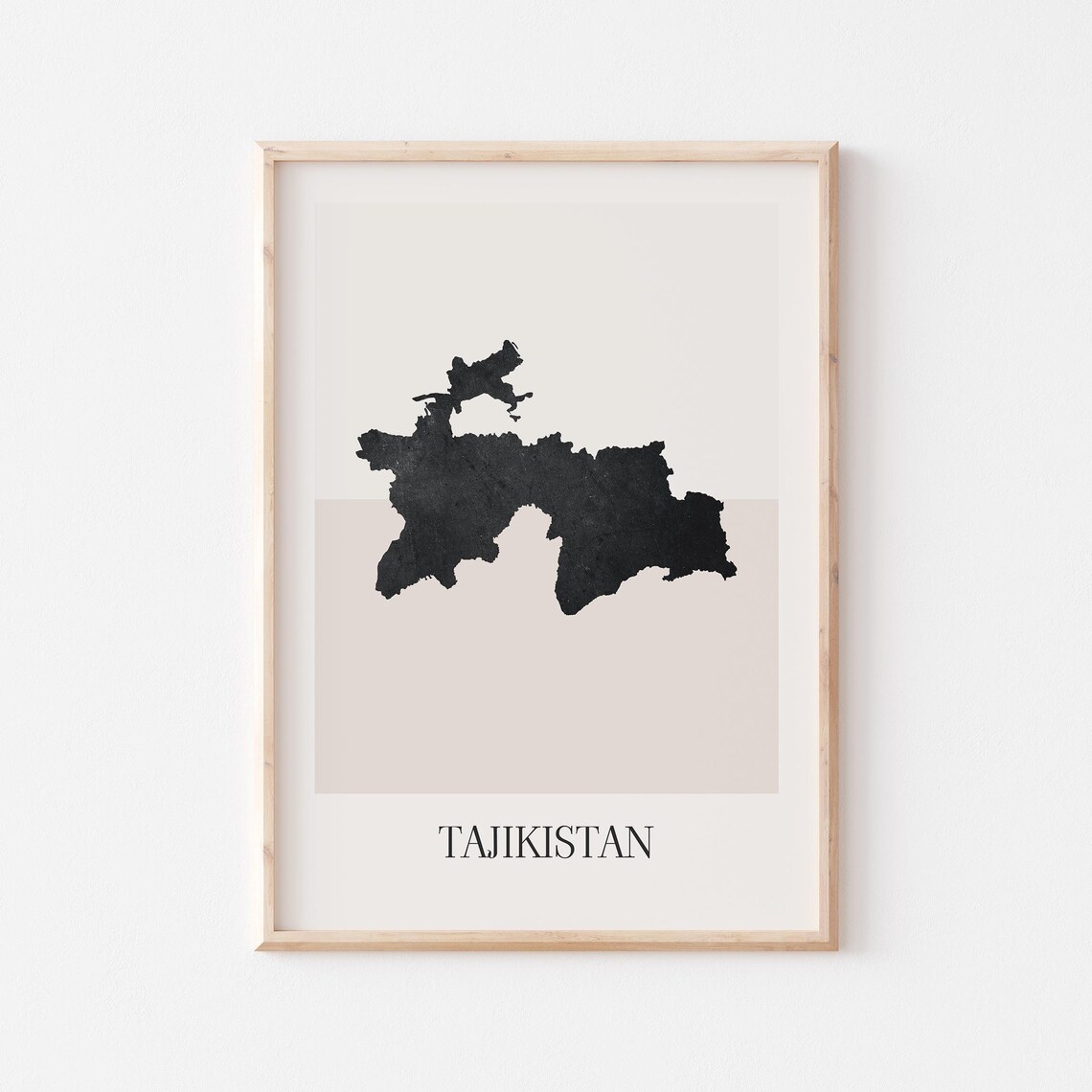 Tajikistan Minimalist Country Map Beige Silhouette Travel Poster