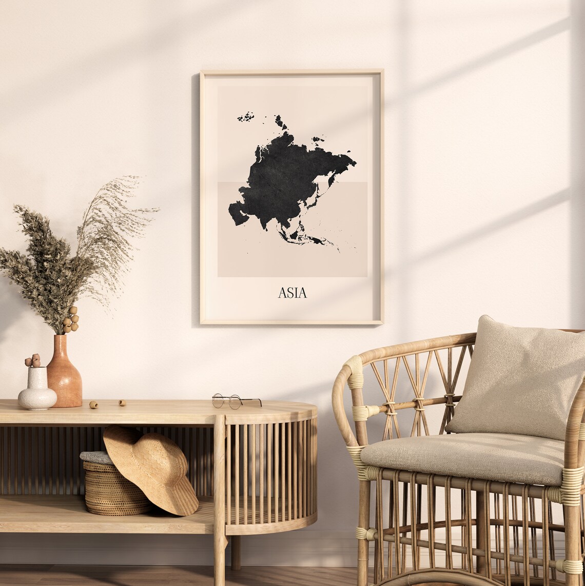 Asia Elegant Modern Neutral Black Silhouette Continent Map Poster - Image 2