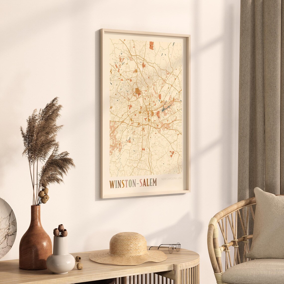 Winston-Salem North Carolina Vintage Boho City Street Map Poster - Image 3