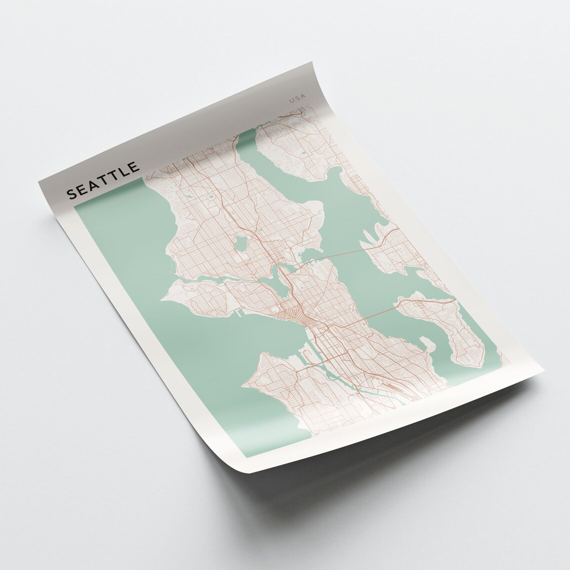 Seattle USA Minimalist City Street Map Poster Bold Black Title - Image 2