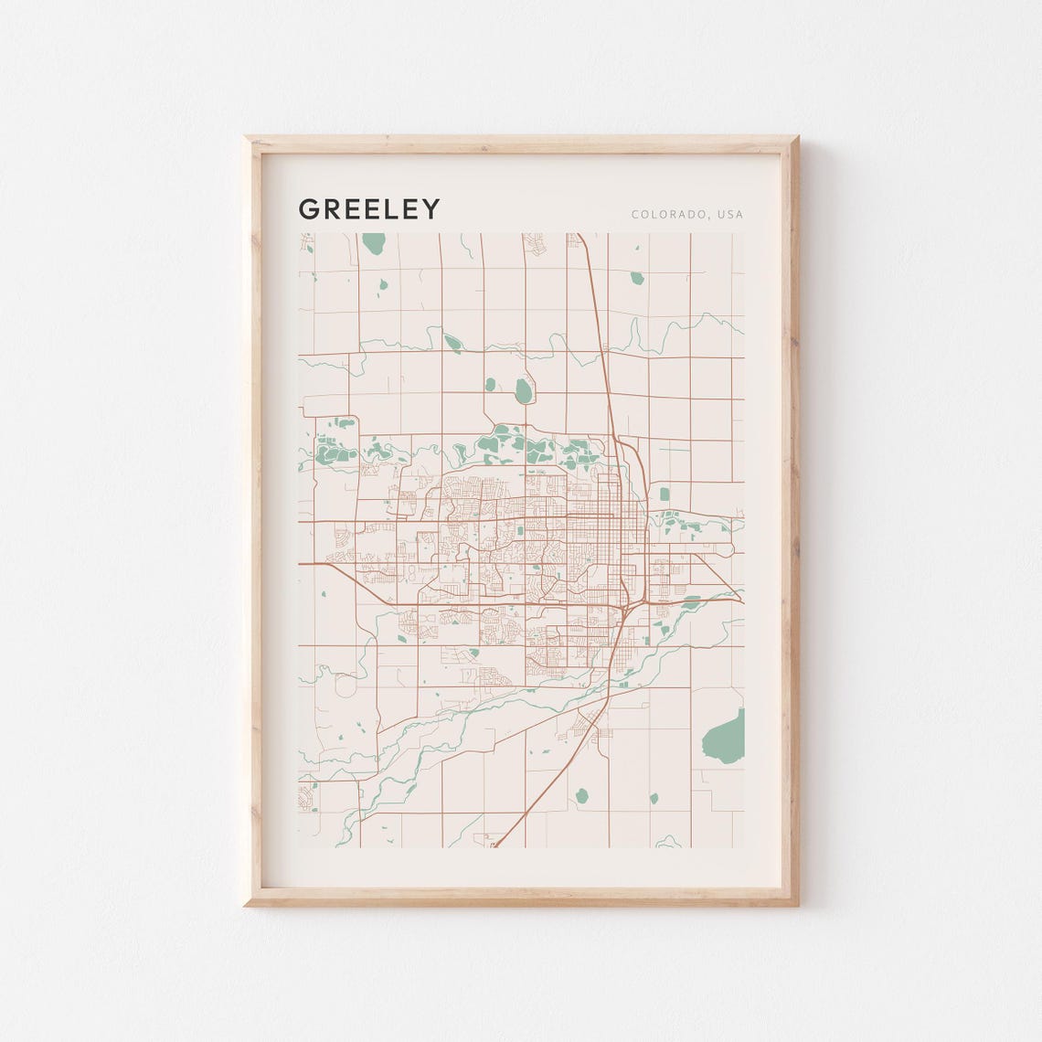 Greeley Colorado Farmhouse Modern Minimalist Street Map Poster