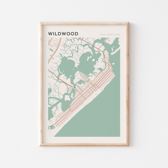 Wildwood New Jersey USA Modern Beige Minimal City Street Map Poster