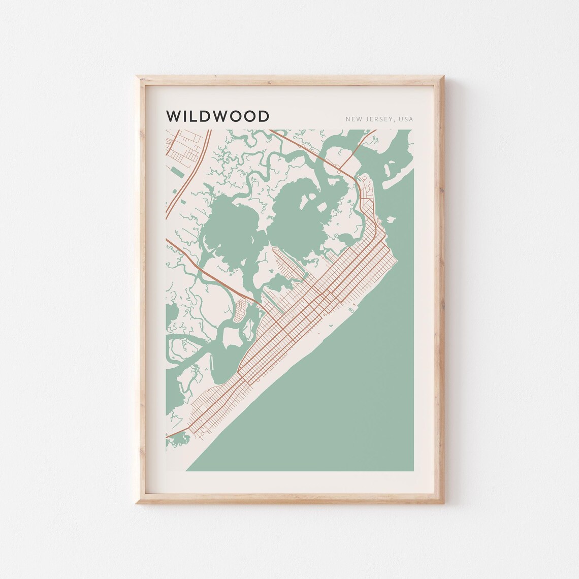 Wildwood New Jersey USA Modern Beige Minimal City Street Map Poster