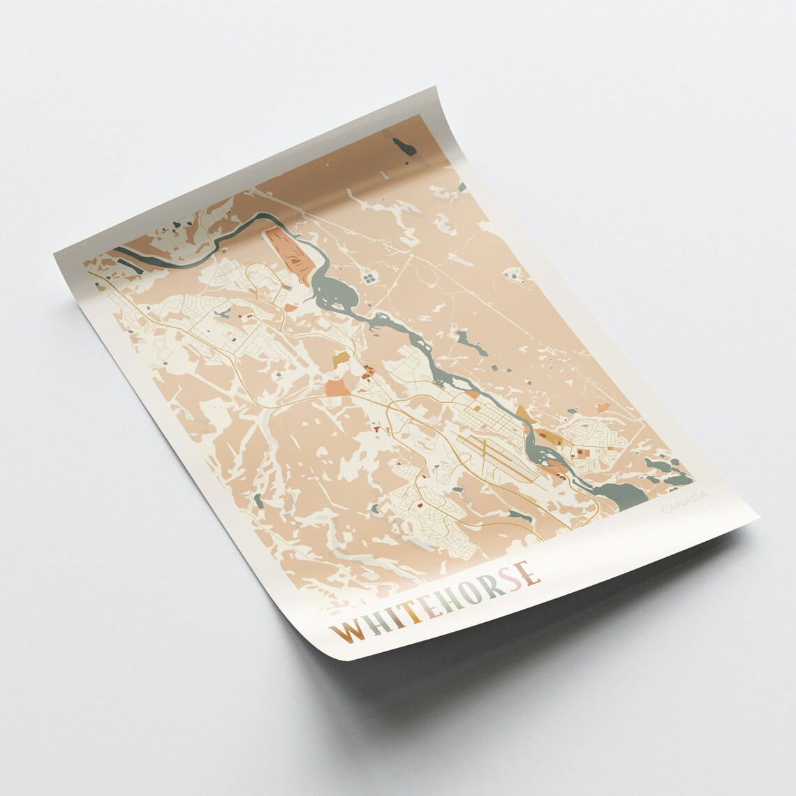 Whitehorse Canada Retro City Map Poster with Yukon River Valley - Image 2