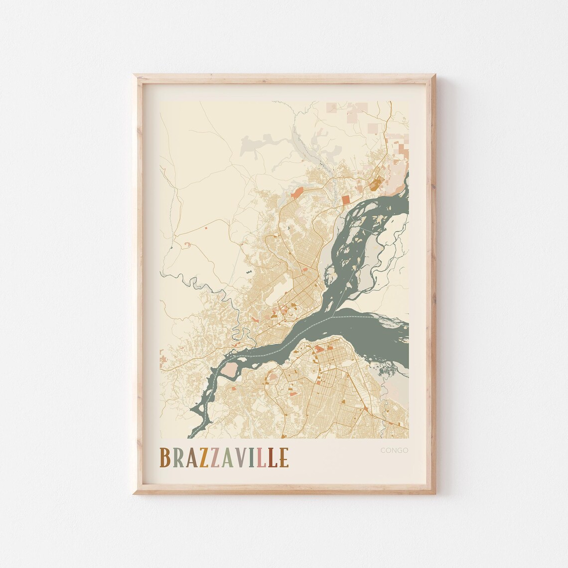 Brazzaville Map Poster Print Wall Art Congo Travel Gift Boho Decor