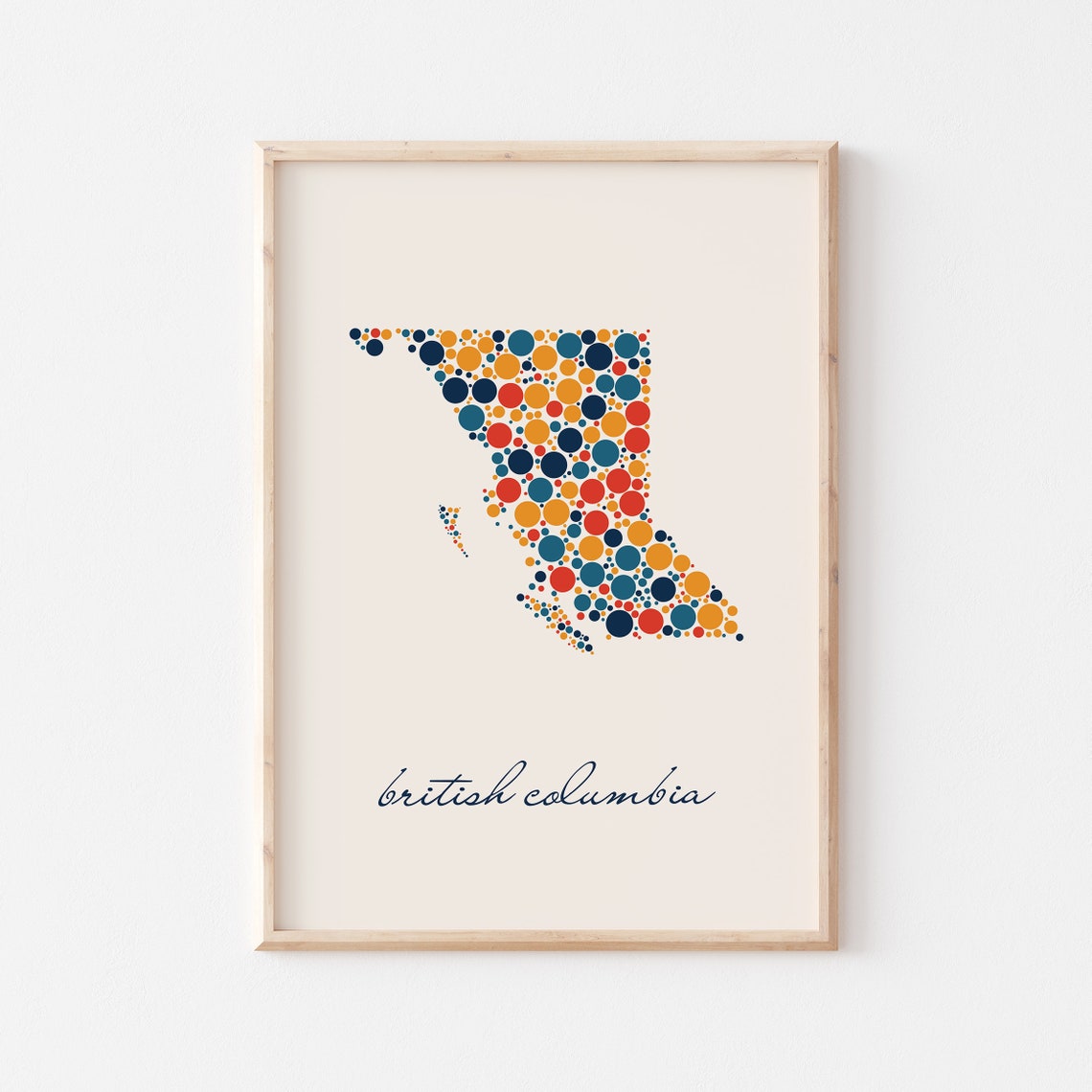 British Columbia Canada Dot Art Province Map Script Decor Poster