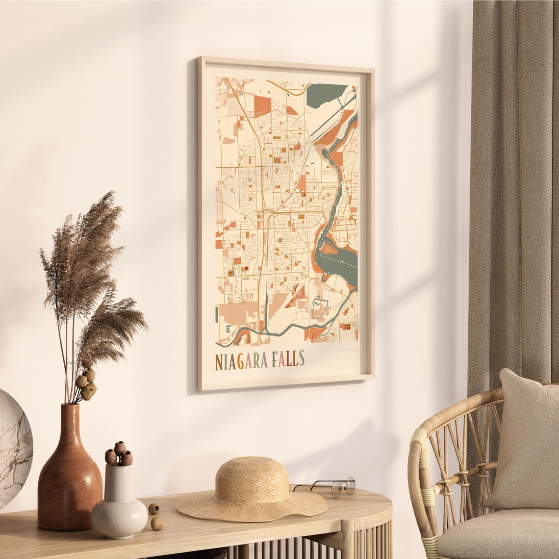 Niagara Falls Ontario Canada Boho Style Riverside City Map Poster - Image 3