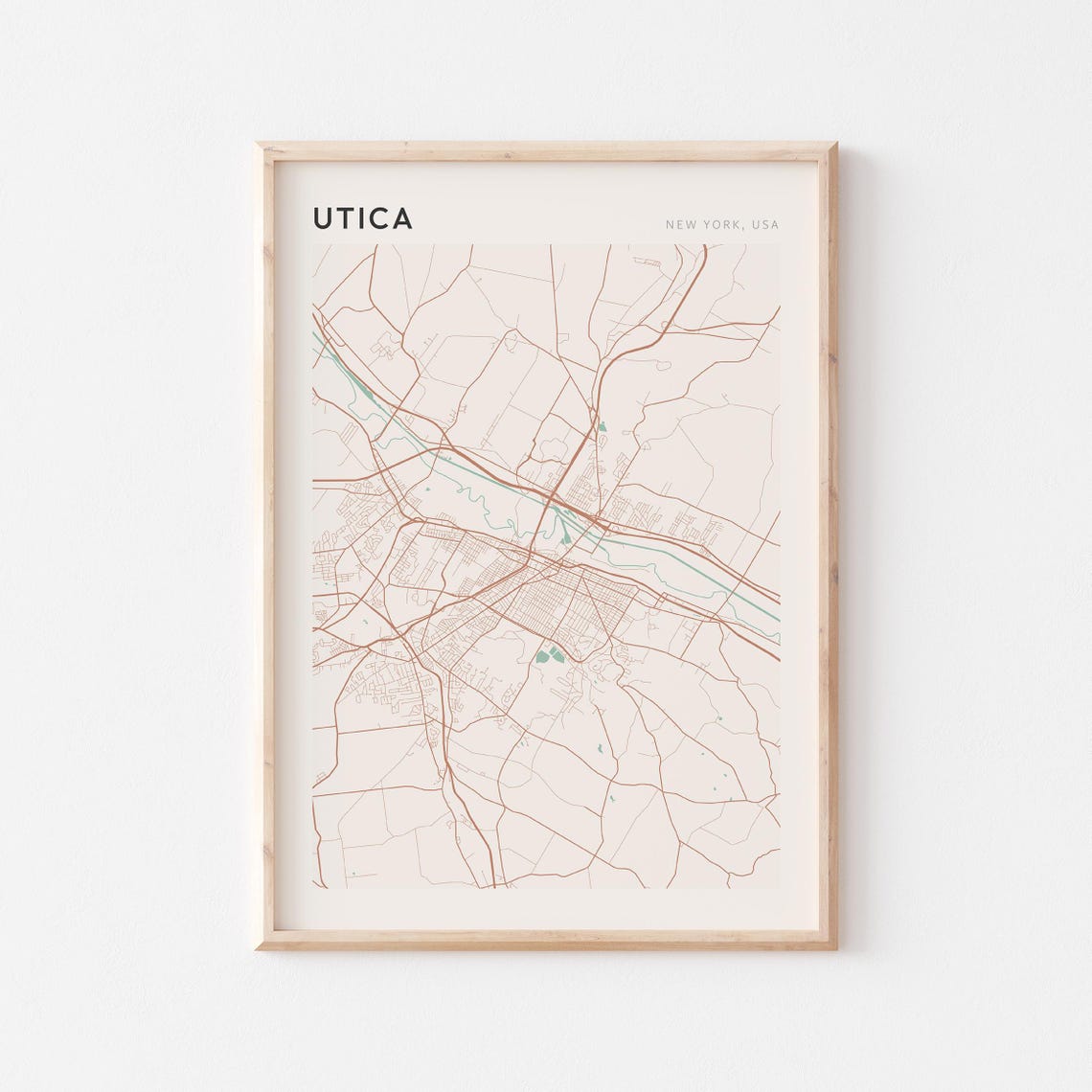 Utica New York Mohawk Valley Minimalist Line Art City Map Poster