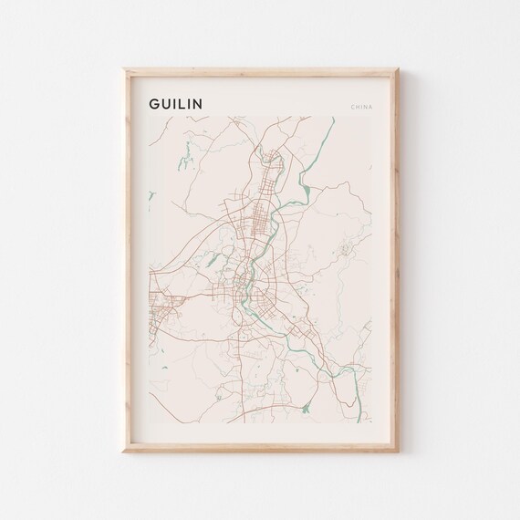 Guilin Map Poster Print Wall Art China Travel Gift Minimalist