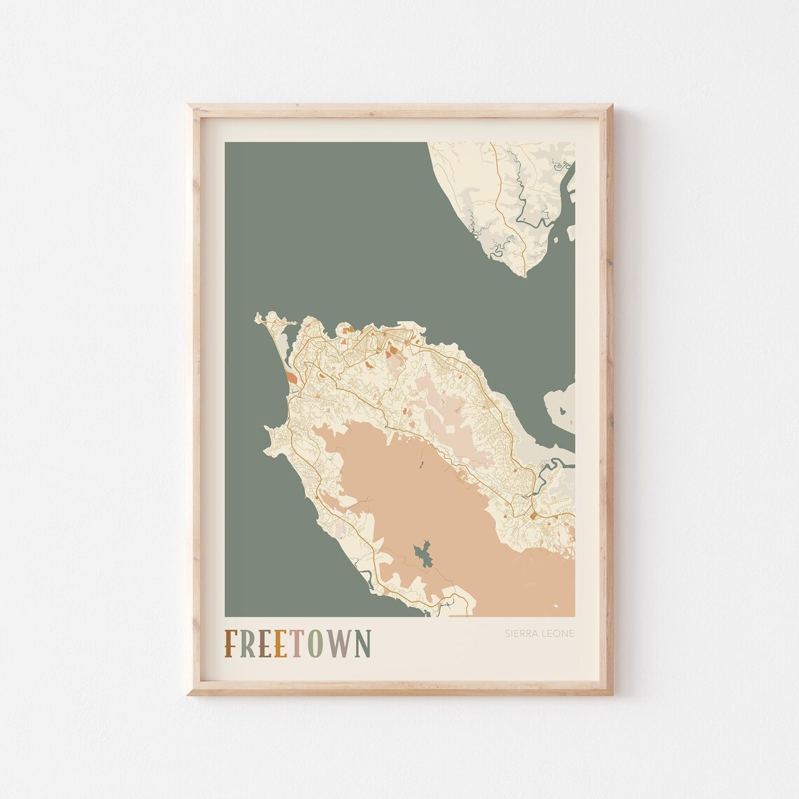Freetown Map Poster Print Wall Art Sierra Leone Africa Travel Gift Boho Decor