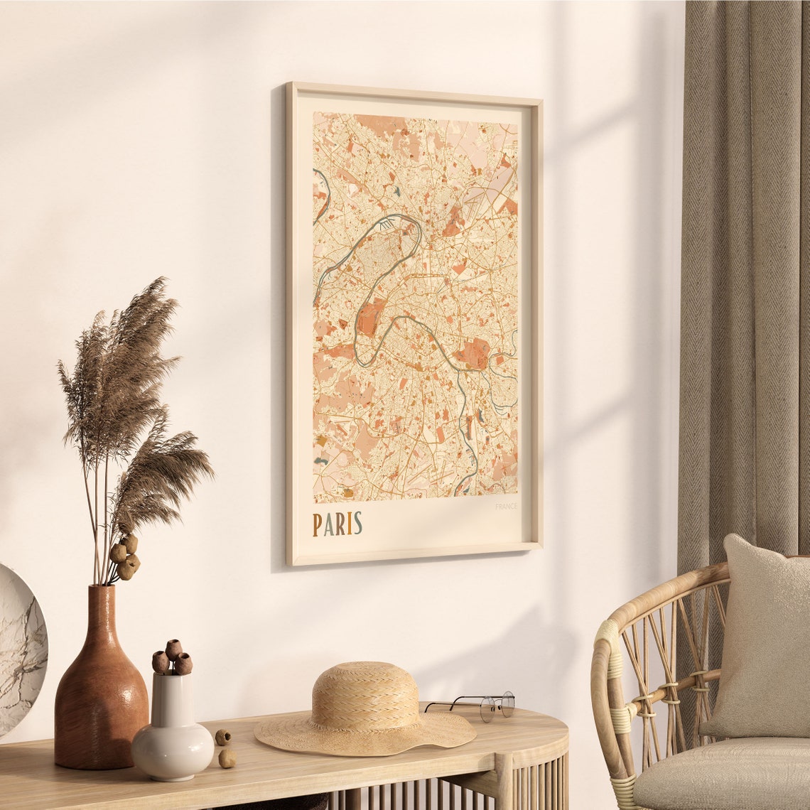 Paris France Minimalist Street Map Poster in Boho Neutral Tones - Image 3