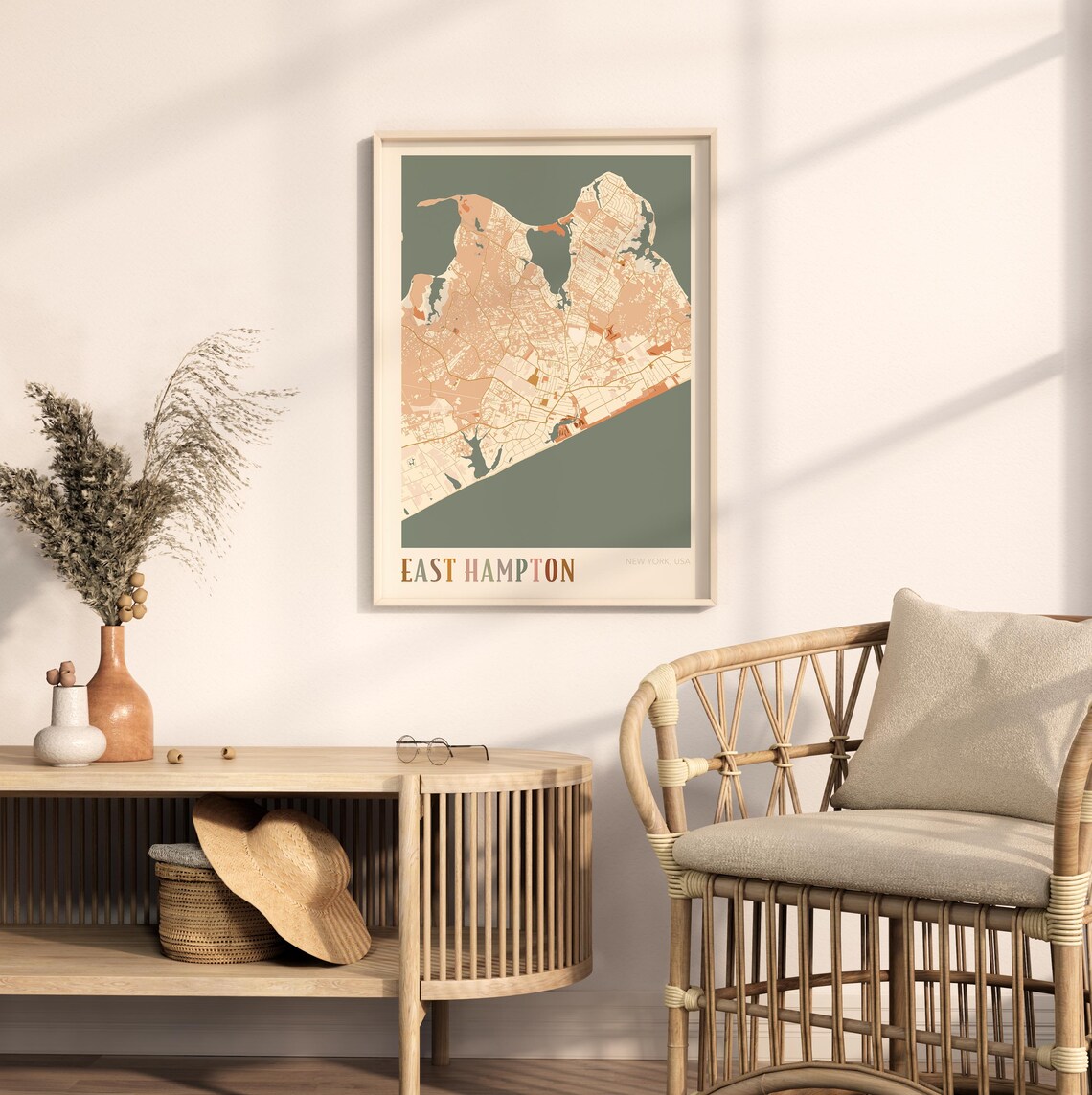 East Hampton New York Hamptons Vintage Boho Street Map Poster - Image 2