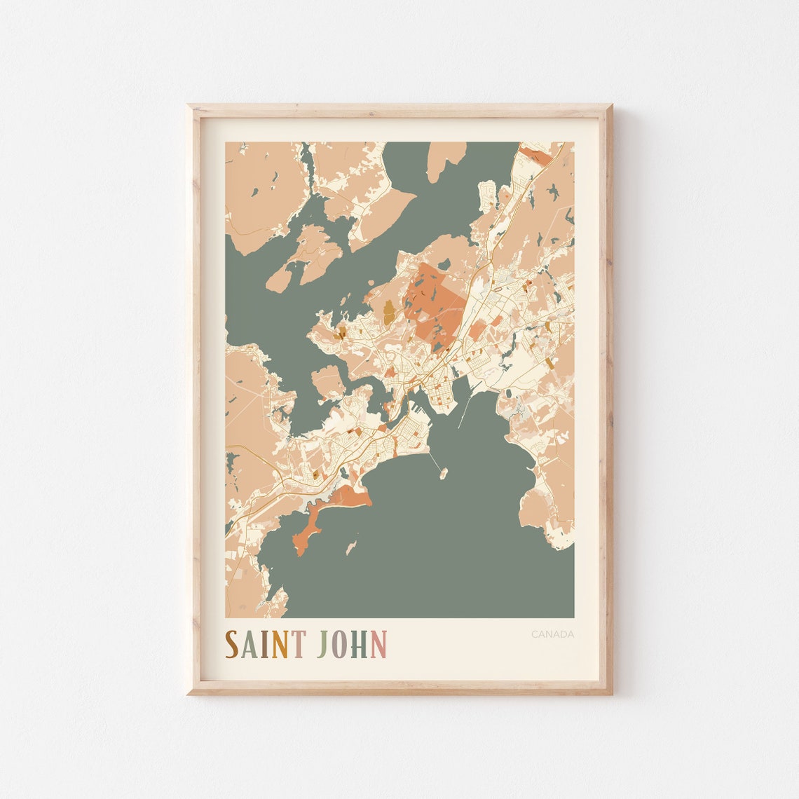 Saint John Canada Minimalist Street Map Poster in Boho Neutral Tones