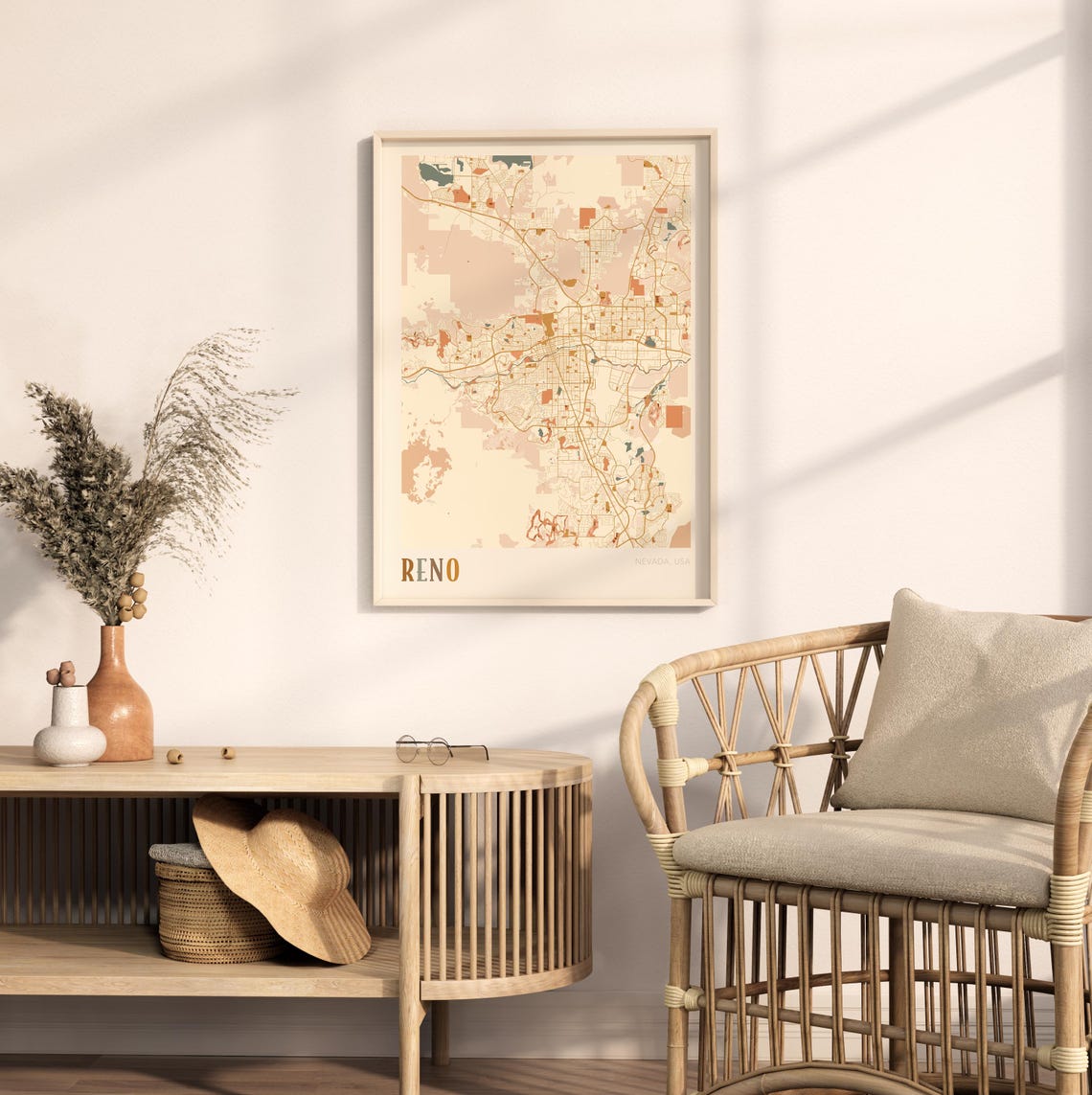 Reno Nevada Boho Style City Street Map Travel Wall Decor Poster - Image 2