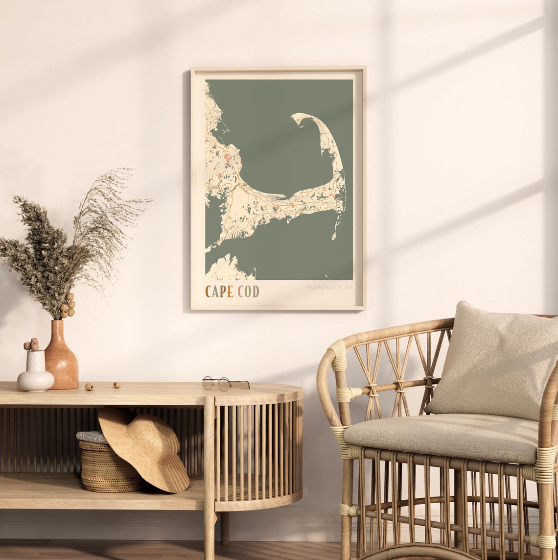 Cape Cod Massachusetts Modern Terracotta City Street Map Art Poster - Image 2