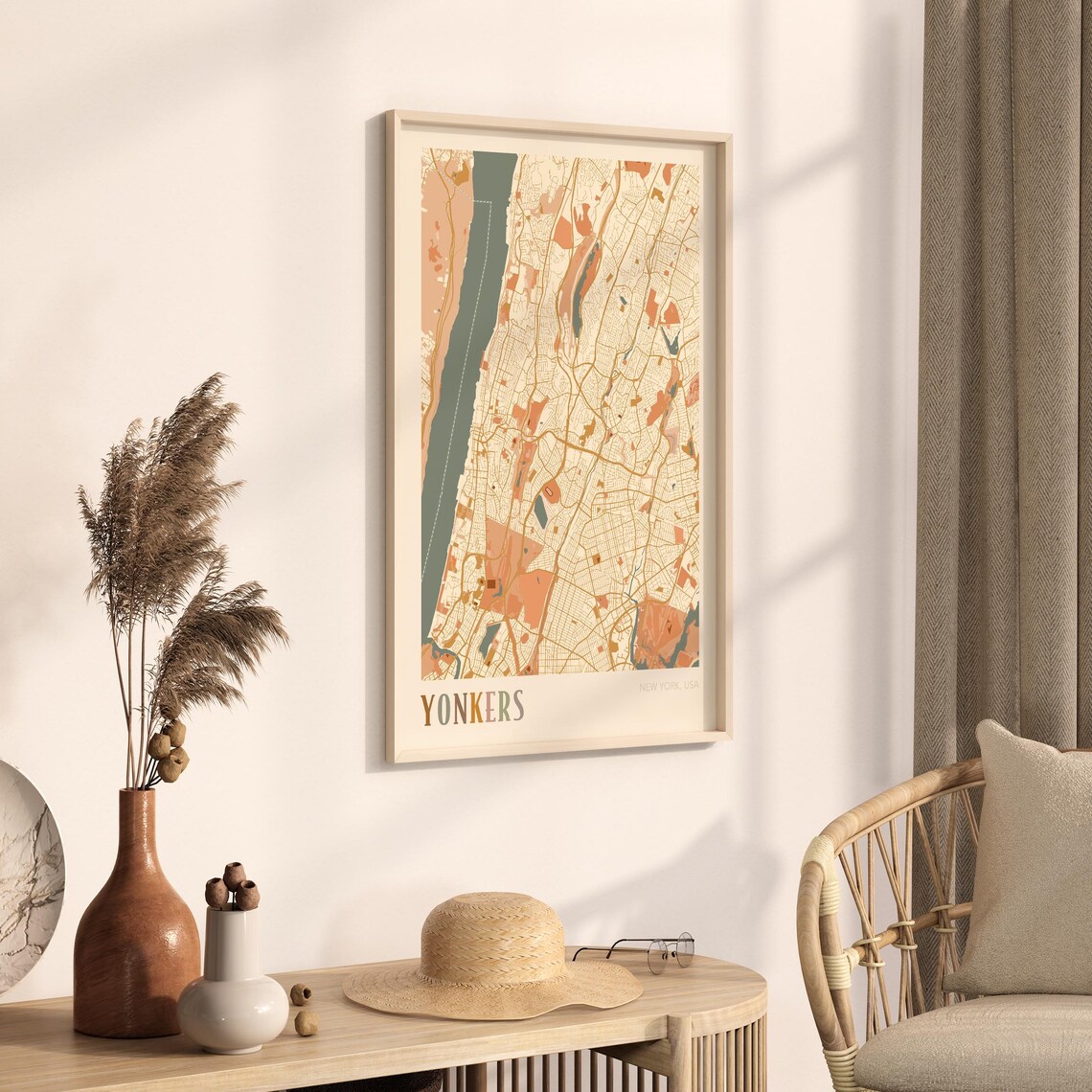 Yonkers New York USA Warm Vintage Beige City Street Map Art Poster - Image 3