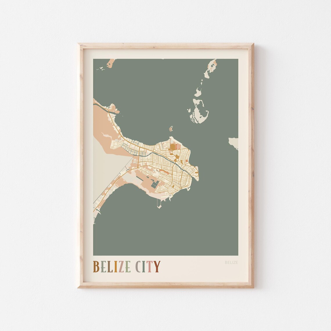 Belize City Map Poster Print Wall Art Travel Gift Boho