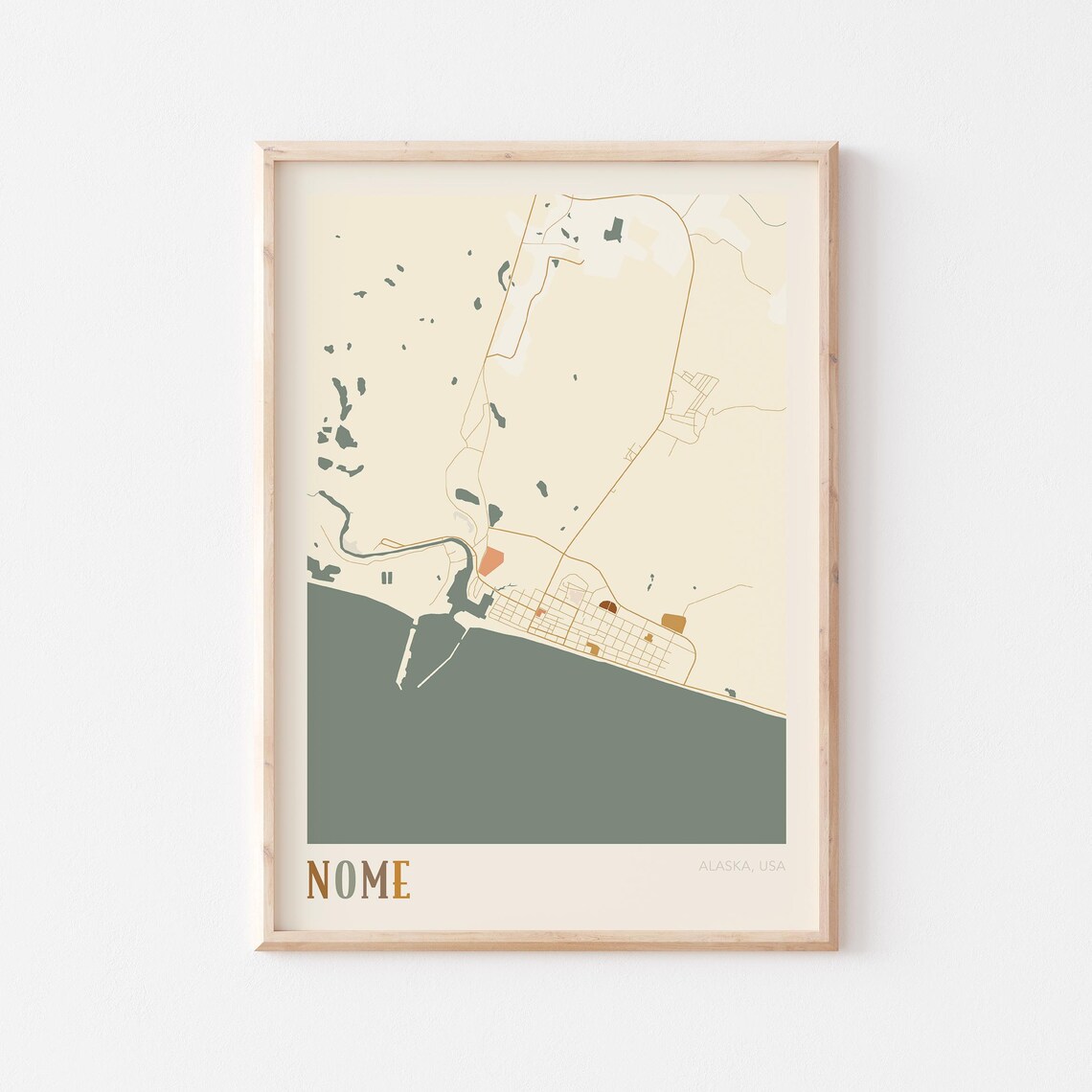 Nome Alaska Stylized Vintage Street Map Modern City Art Poster