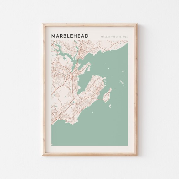 Marblehead Massachusetts Elegant Sage Green Minimalist City Map Poster