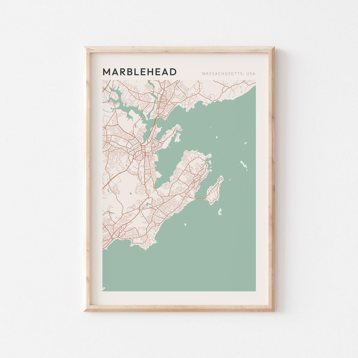 Marblehead Massachusetts Elegant Sage Green Minimalist City Map Poster