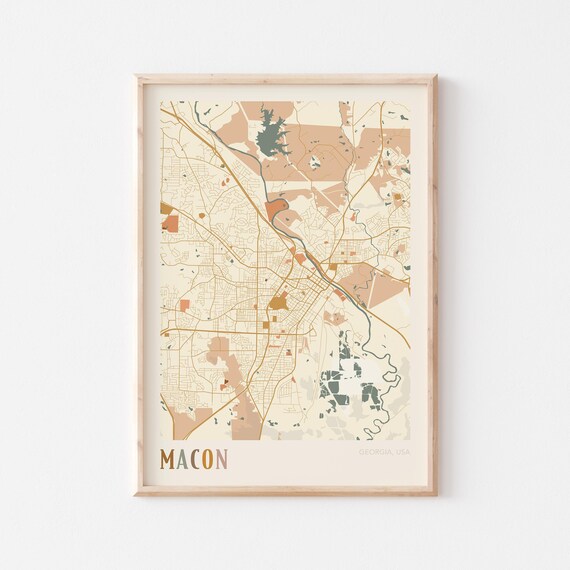 Macon Georgia Colorful Modern Boho City Street Map Decor Poster