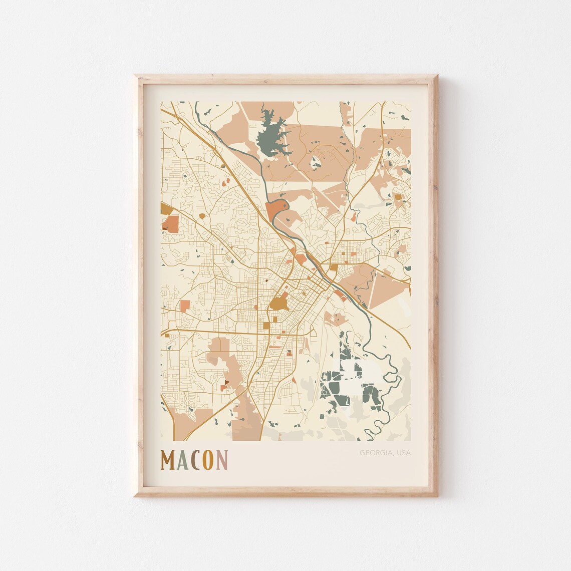 Macon Georgia Colorful Modern Boho City Street Map Decor Poster
