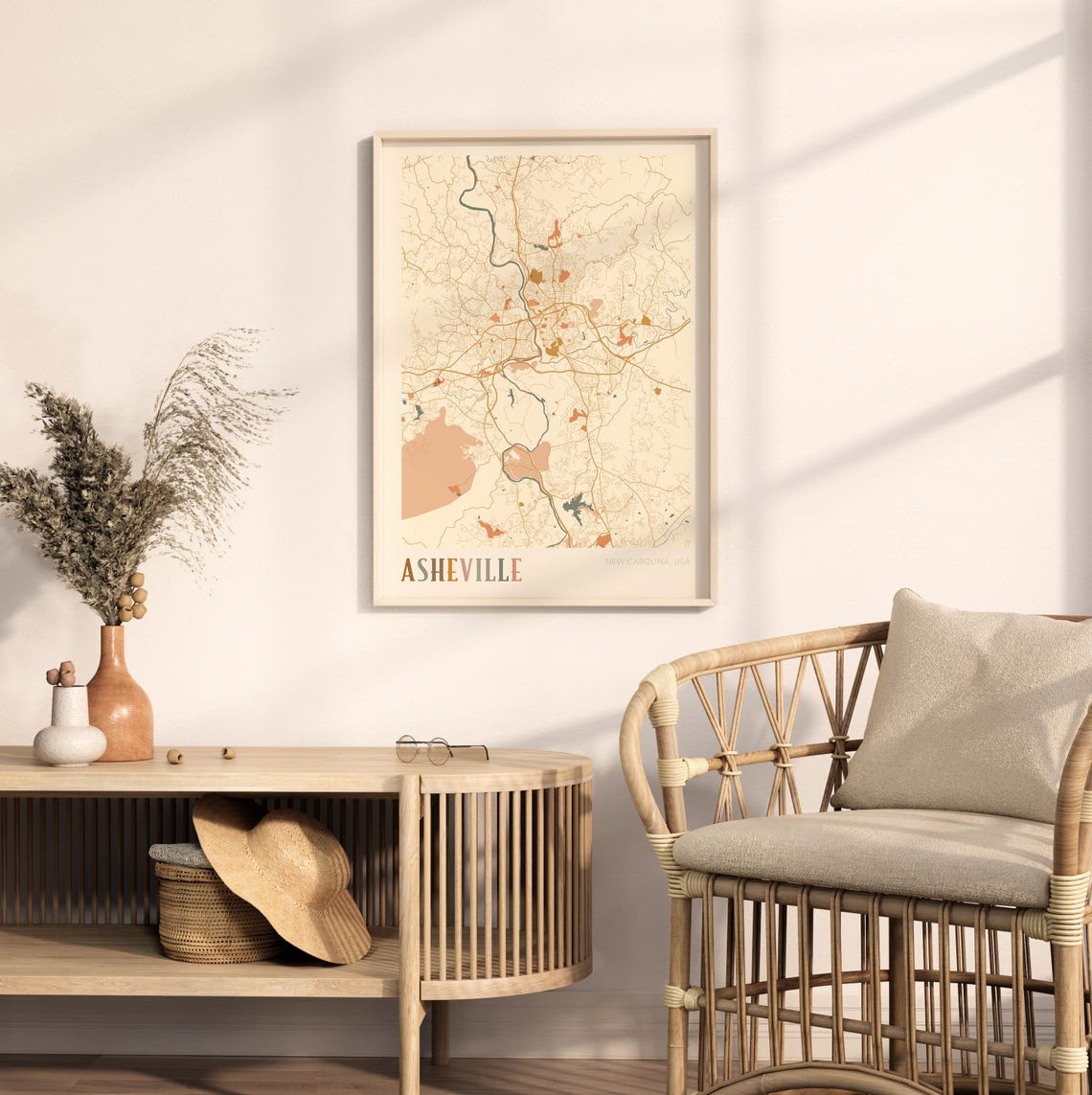 Asheville North Carolina Mountain Town Boho Street Map Poster - Image 2