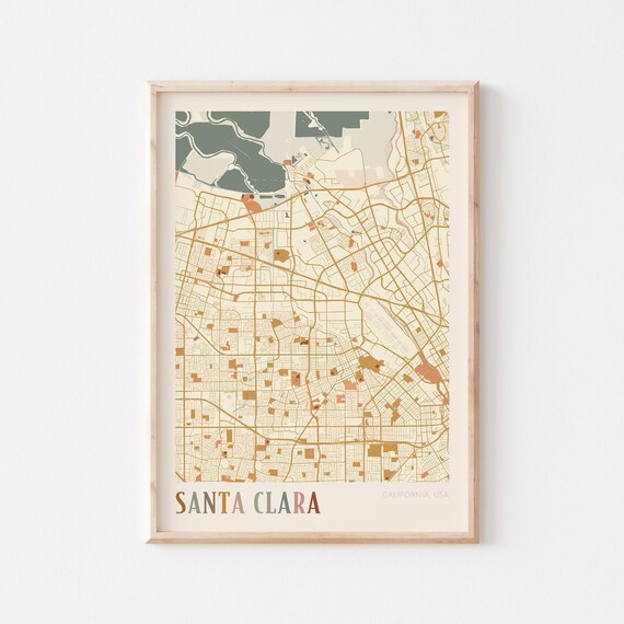 Santa Clara California Colorful City Map Poster With Warm Vintage Style