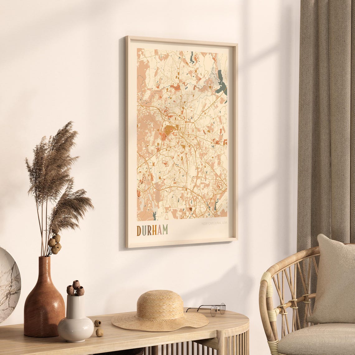 Durham North Carolina Vintage Boho Style City Street Map Poster - Image 3