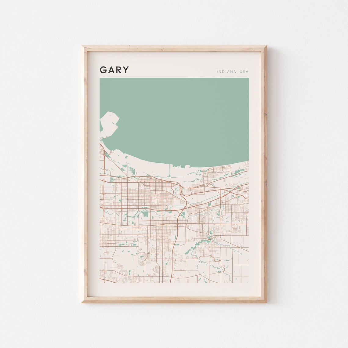 Gary Indiana City Map Poster Minimalist Line Art Modern Wall Decor Gift