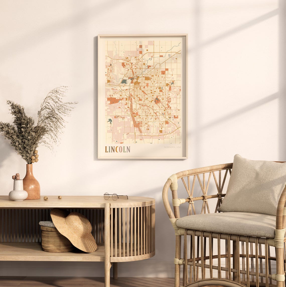 Lincoln Nebraska Boho City Street Map Hometown Wall Decor Poster - Image 2