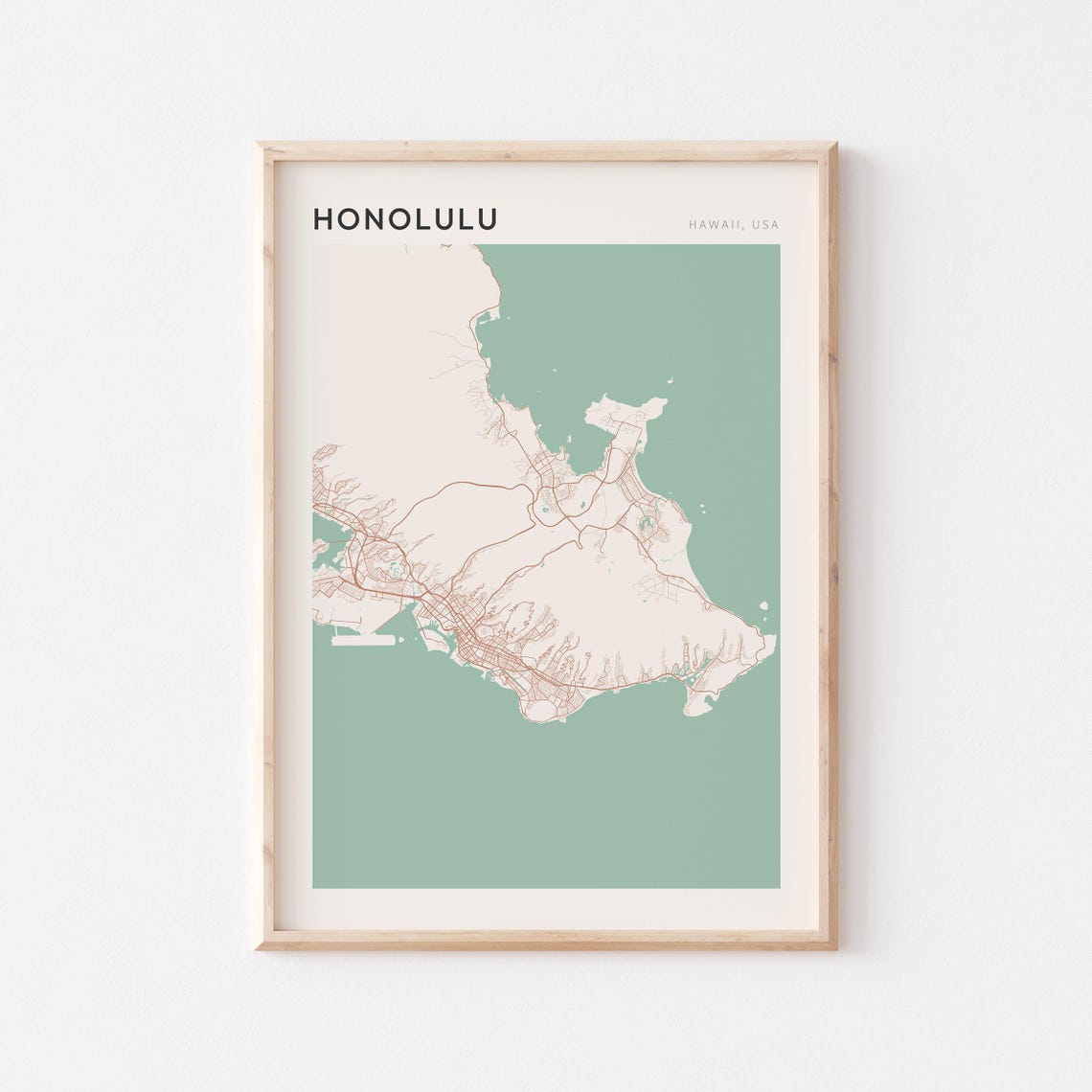Honolulu Hawaii Minimalist Island Map Poster Boho Wall Decor