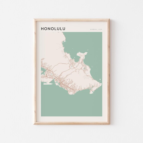 Honolulu Hawaii Minimalist Island Map Poster Boho Wall Decor