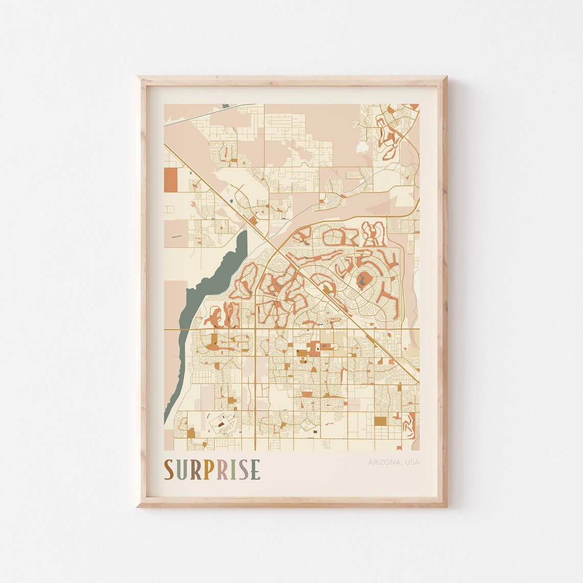 Surprise Arizona Stylized Vintage Street Map Modern City Art Poster