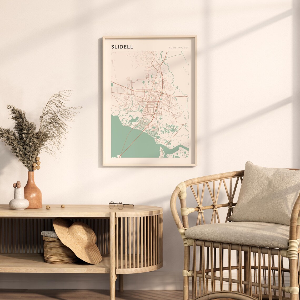 Slidell Louisiana Modern Minimalist City Street Map Art Poster - Image 2
