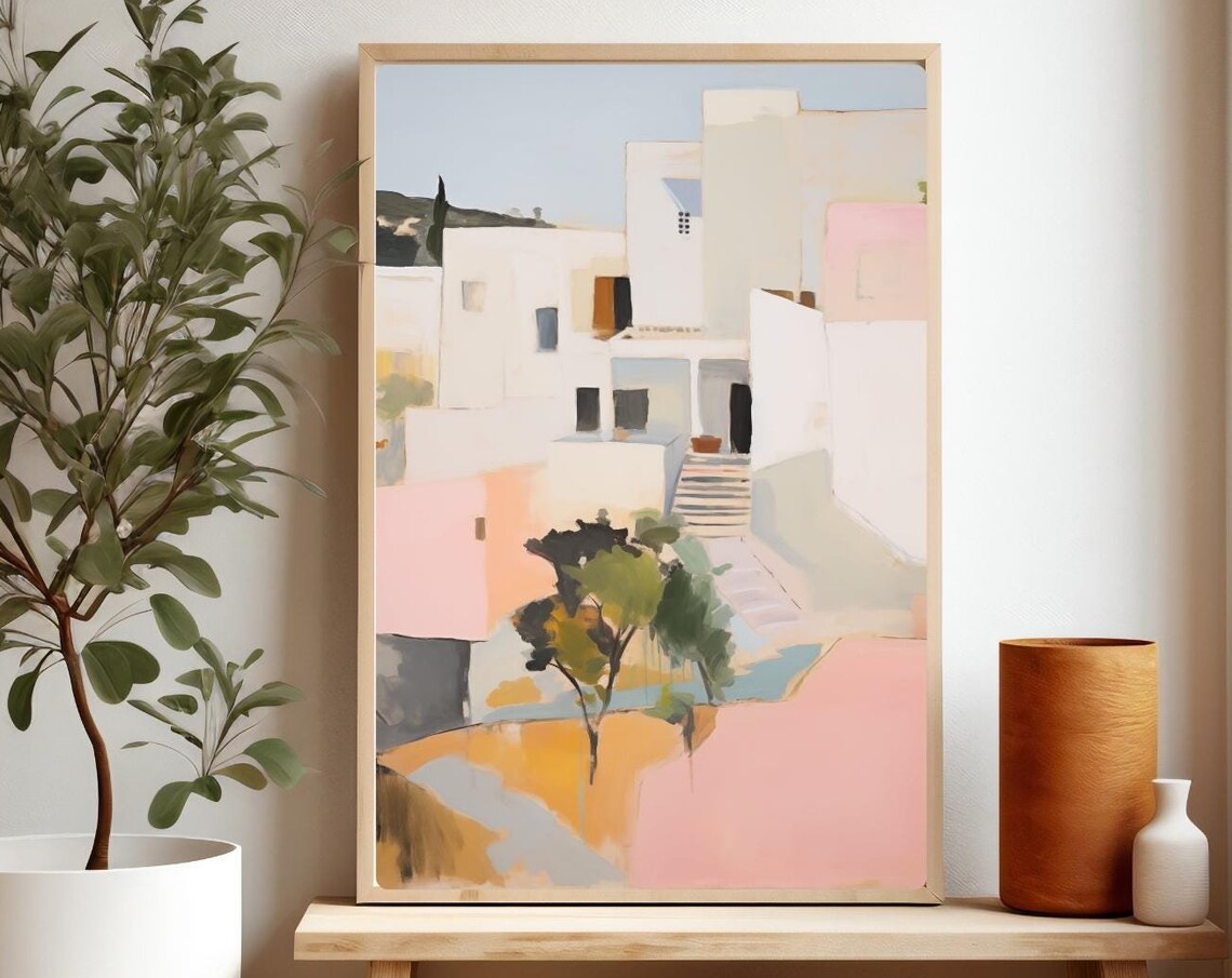 Ibiza Old Town Painting Whitewashed Street Mediterranean Spain Poster