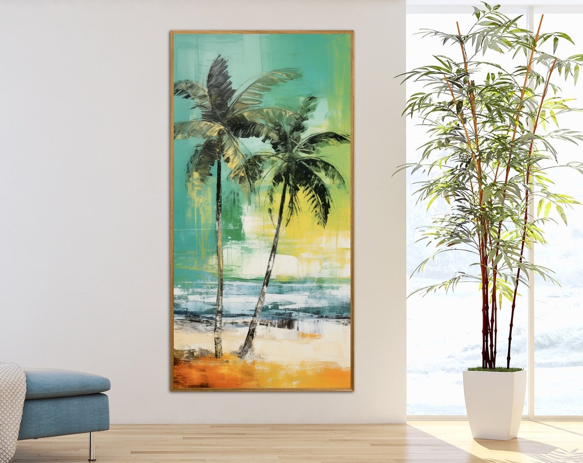 Palm Tree Beach View Turquoise Ocean Coastal Rustic Art Poster