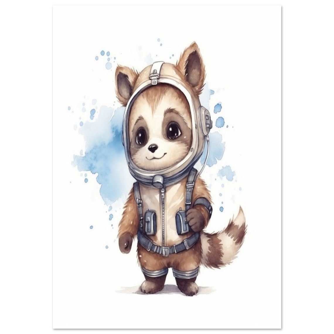 Adorable Baby Fox Astronaut Watercolor Space Theme Nursery Poster - Image 2